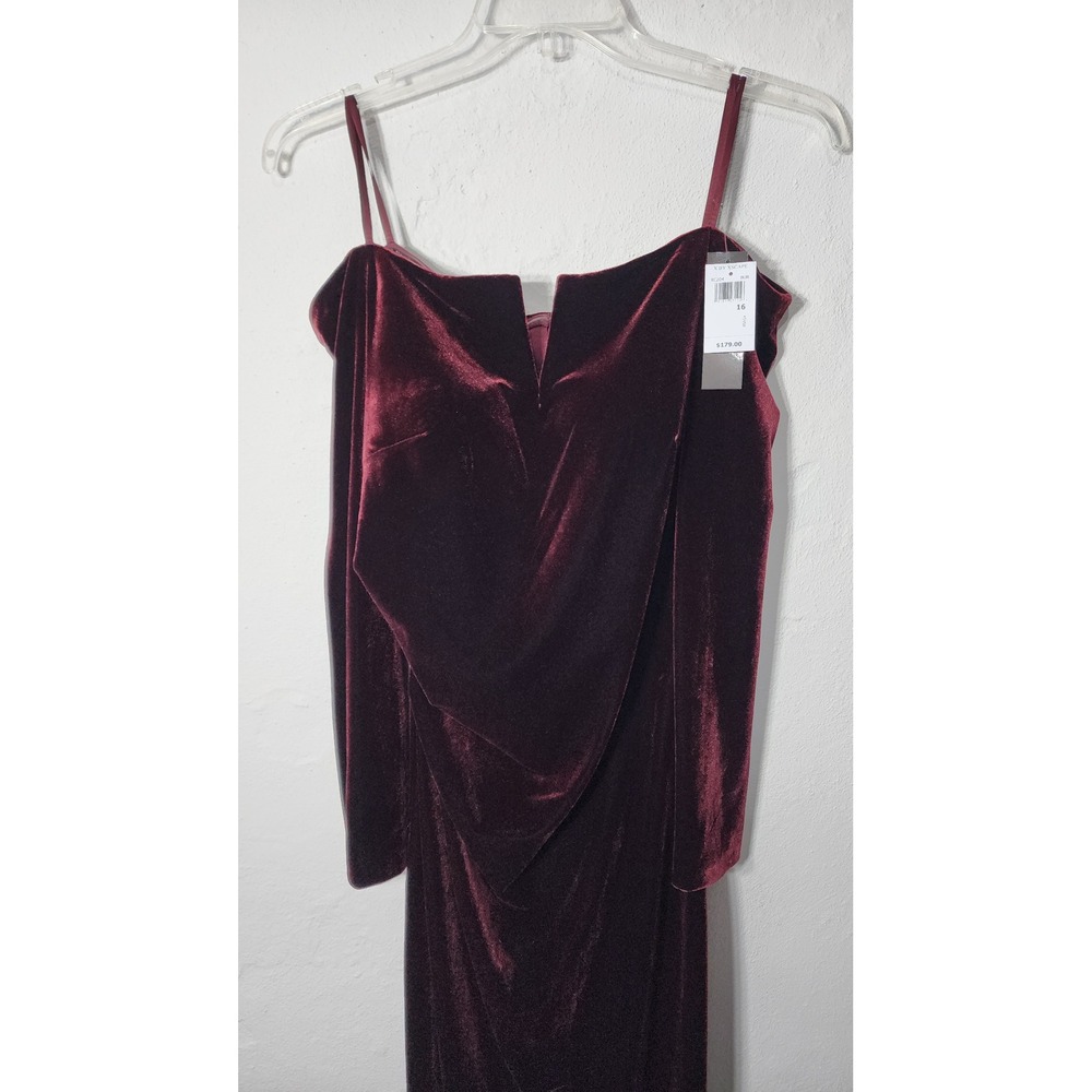 X by Xscape Velvet Gown 16 Burgundy Off Shoulder Ruched Evening Dress XC204 NEW - Picture 7 of 12